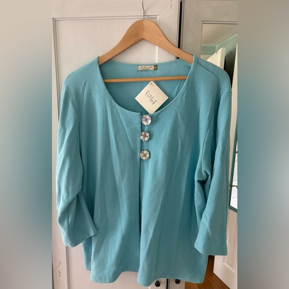 Chalet Tops - Chalet Turquoise Blouse with Decorative Buttons XL NWT